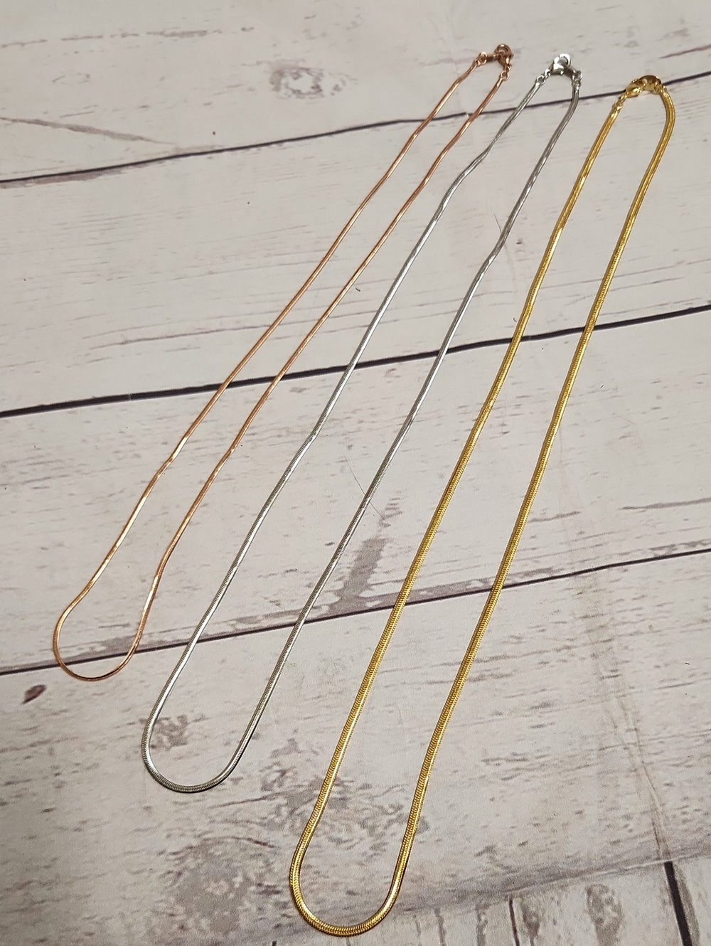 Classic Multi-Color Metal Snake Chain Necklace Set - Gold, Silver, Rose Gold